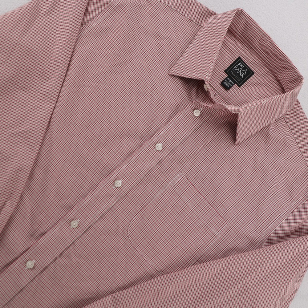 Jos. A. Bank Traveler Tailored Fit Shirt Mens Large Red White Micro Gingham L/S